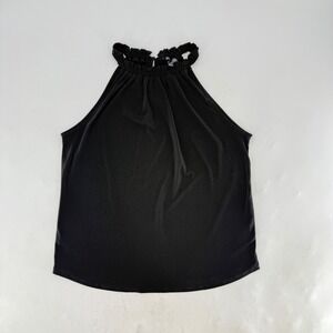 Adrianna Papell Black Sleeveless Ruffle‎ Mock Neck Top Blouse Sz Sm Preppy Event